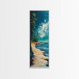 Pine Trees by the Lake, lake Tahoe art, coastal landscape art, pine tree art, nature lover gift, framed canvas print, vertical wall art