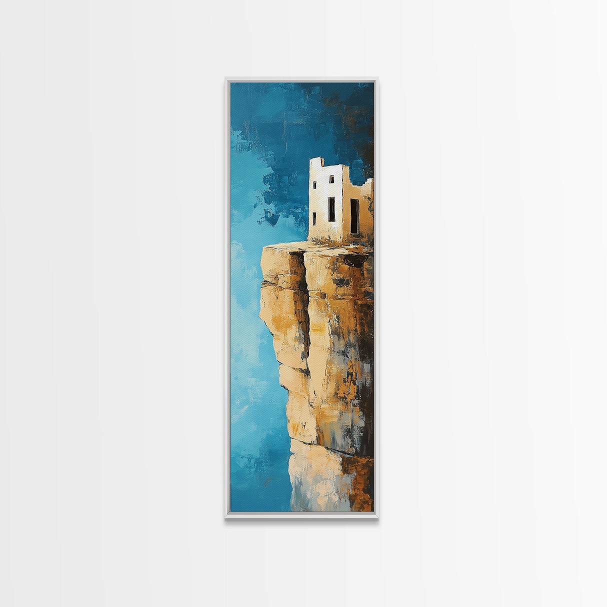 Cliff House Painting, Rustic Art, Coastal Landscape Art, Blue and Green Wall Art, Framed Canvas Print, Nautical Decor, Gift Idea