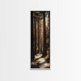 Redwood Forest, pine tree art, rustic decor, above sofa art, forest at dusk painting, wabi sabi art, tall skinny art, framed canvas print