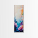 Coral Reef, dolphin painting, blue and green wall art, ocean painting, tropical decor, tall skinny art, coastal decor, canvas print