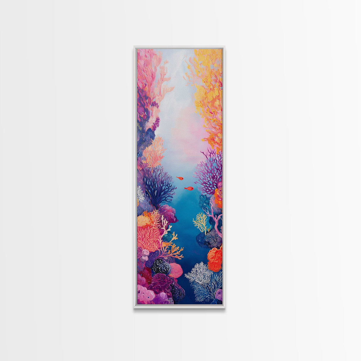 Vibrant Coral, koi fish painting, whimsical art, pink orange wall art, ocean painting, seascape painting, beach house art, canvas print