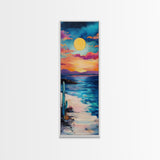 Desert Sunset, cactus painting, southwest wall art, coastal landscape art, framed canvas print, panoramic art