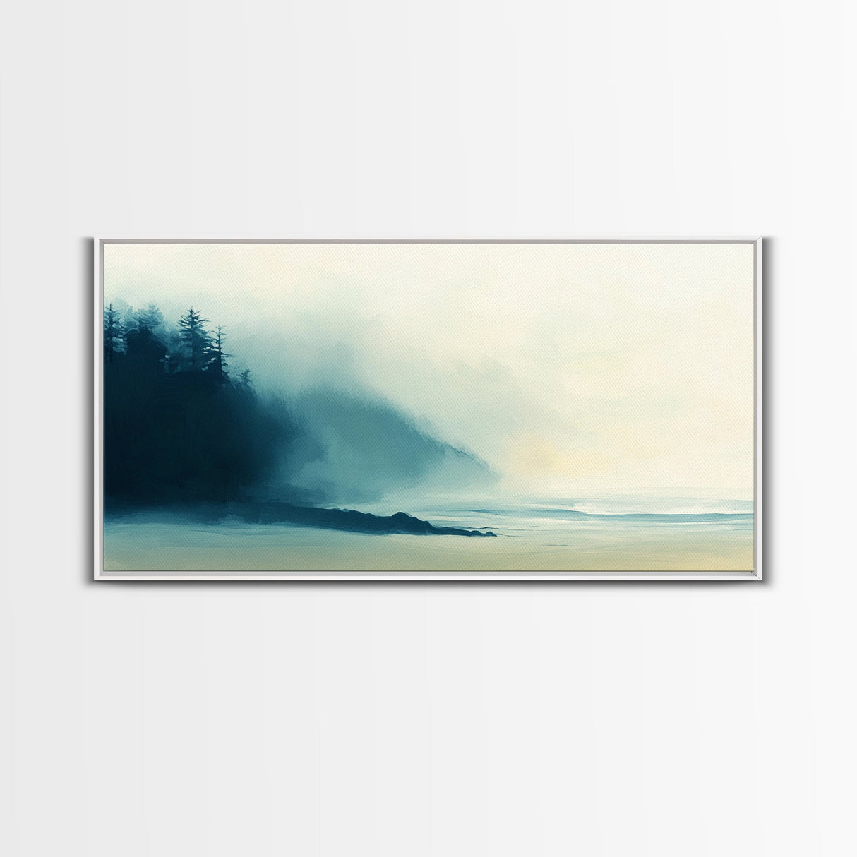 Misty Forest, smoky mountain art, pine tree art, moody art, wabi sabi wall art, green wall art, bedroom art, Framed Canvas Print