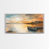 Sunset Reflection, lake painting, rustic decor, nautical painting, seascape painting, extra wide art, Canvas Print, landscape painting
