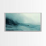 Foggy Beach, coastal decor, nautical painting, moody art, extra wide art, horizontal wall art, Canvas Print, bedroom art