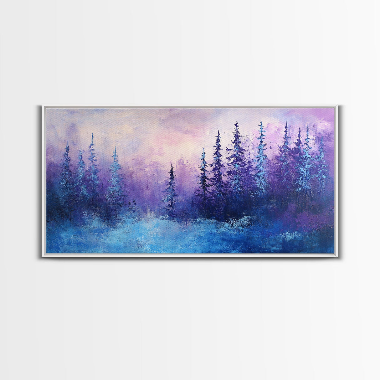 Forest at Dusk, Moody Art, Pine Tree Art, Smoky Mountain Art, Framed Canvas Print, Landscape Painting, Extra Wide Art