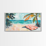 Palm Tree, Coastal Landscape Art, Tropical Beach Art, Nautical Decor, Ocean Painting, Framed Canvas Print, Extra Wide Art, Boho Art