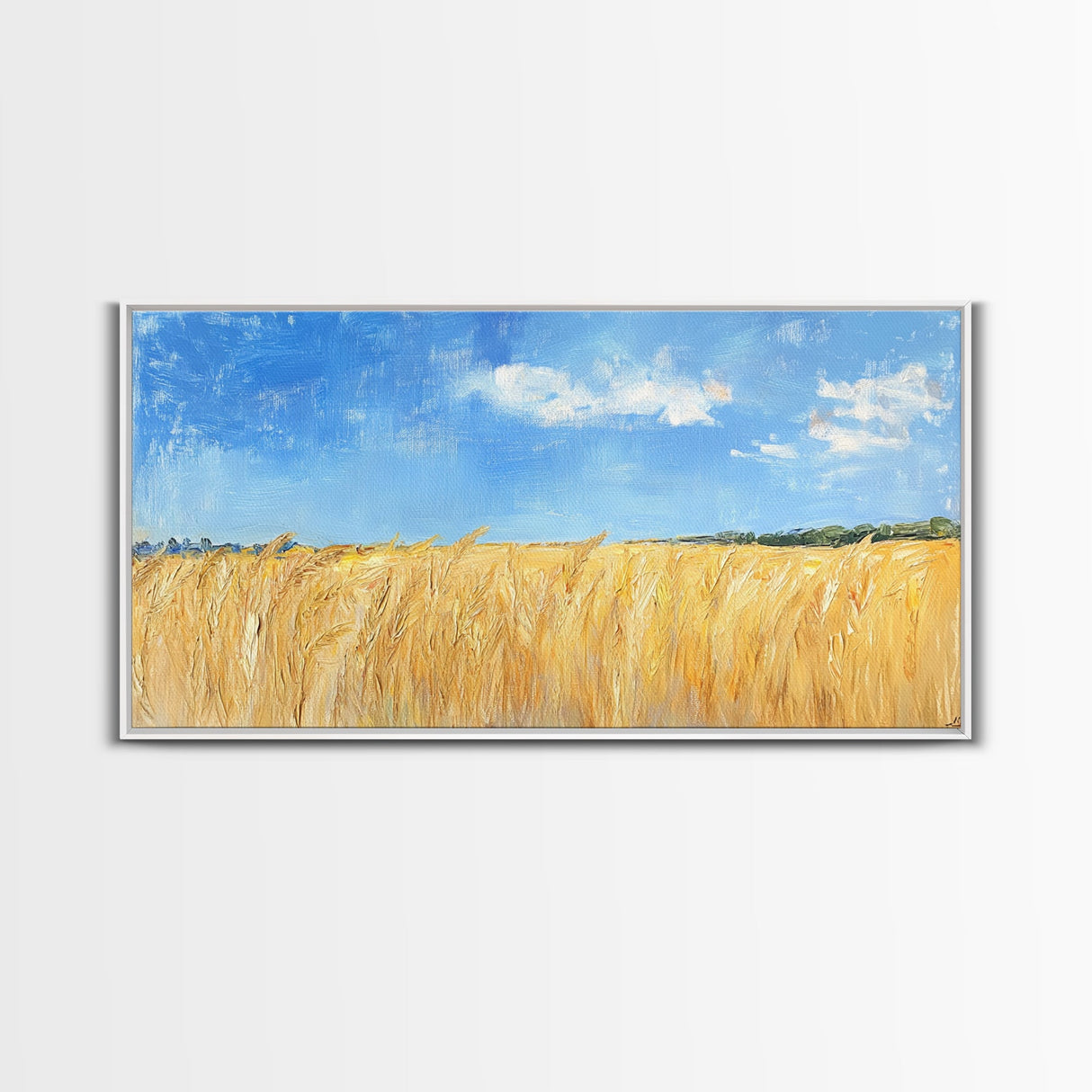 Wheat Field, landscape painting, farmhouse art, rustic wall art, extra wide art, bedroom art, framed canvas print, gift idea