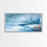Winter Cabin, Framed Canvas Print, landscape painting, rustic decor, farmhouse art, moody art, above couch art, extra wide art