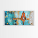 Tribal Arrow, Framed Canvas Print, geometric wall art, teal wall art, sacred geometry wall art, boho art, extra wide art