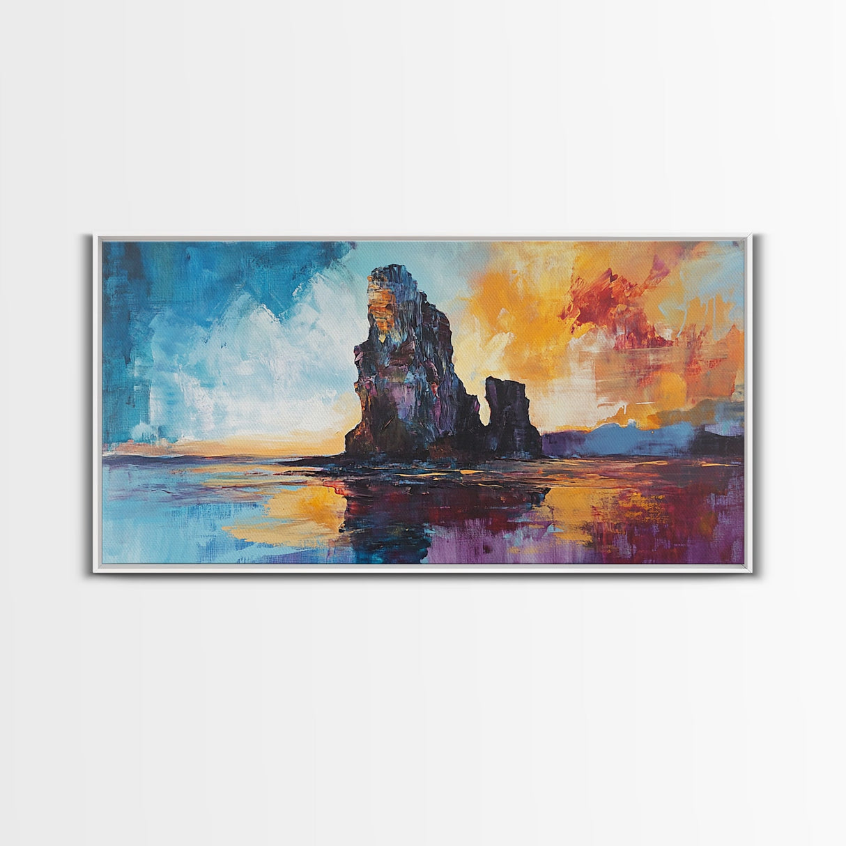 Dramatic Seascape, Framed Canvas Print, nautical painting, seascape painting, coastal decor, painting Morro Bay, extra wide art