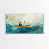 Kayaker at Sea, Canvas Print, fisherman painting, coastal painting, seascape painting, nautical decor, surf wall art, extra wide art