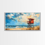 Lifeguard Tower, coastal landscape art, beach painting, seascape painting, nautical wall art, canvas print, horizontal wall art