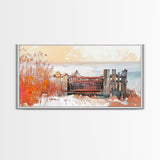 Rustic Dock, coastal decor, rustic art, farmhouse art, seascape painting, nautical painting, framed canvas print, extra wide art