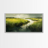 Marshland Landscape Art, nature painting, green wall art, botanical prints, landscape painting, framed canvas print, rustic decor