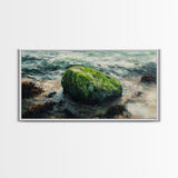 Mossy Rock, Ireland painting, framed canvas print, coastal wall art, nautical wall art, moody art, original painting, rustic decor
