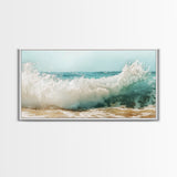 Ocean Wave, Beach Splash, Panoramic Art, Framed Canvas Print, Surf Wall Art, Nautical Decor, Coastal Wall Art, Extra Wide Art