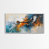 Whimsical art, framed canvas print, extra wide art, rustic wall art, abstract painting, steampunk wall art, eclectic home decor