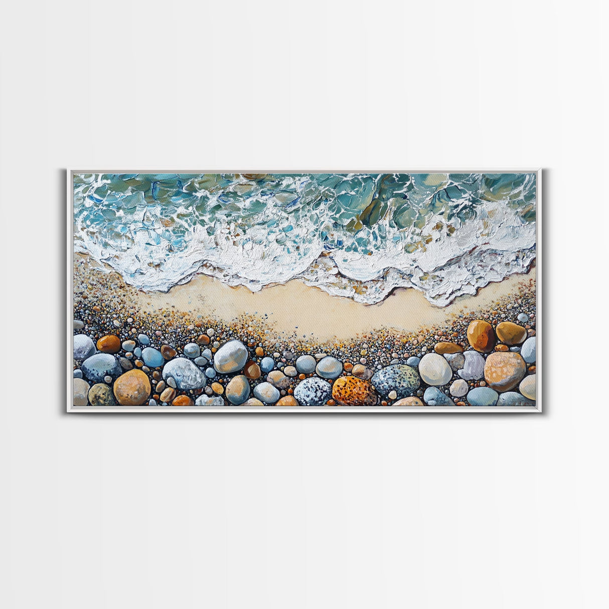 Coastal decor, beach painting, framed canvas print, extra wide art, ocean waves, seascape painting, rustic wall art, nautical wall art