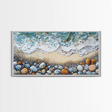 Coastal decor, beach painting, framed canvas print, extra wide art, ocean waves, seascape painting, rustic wall art, nautical wall art