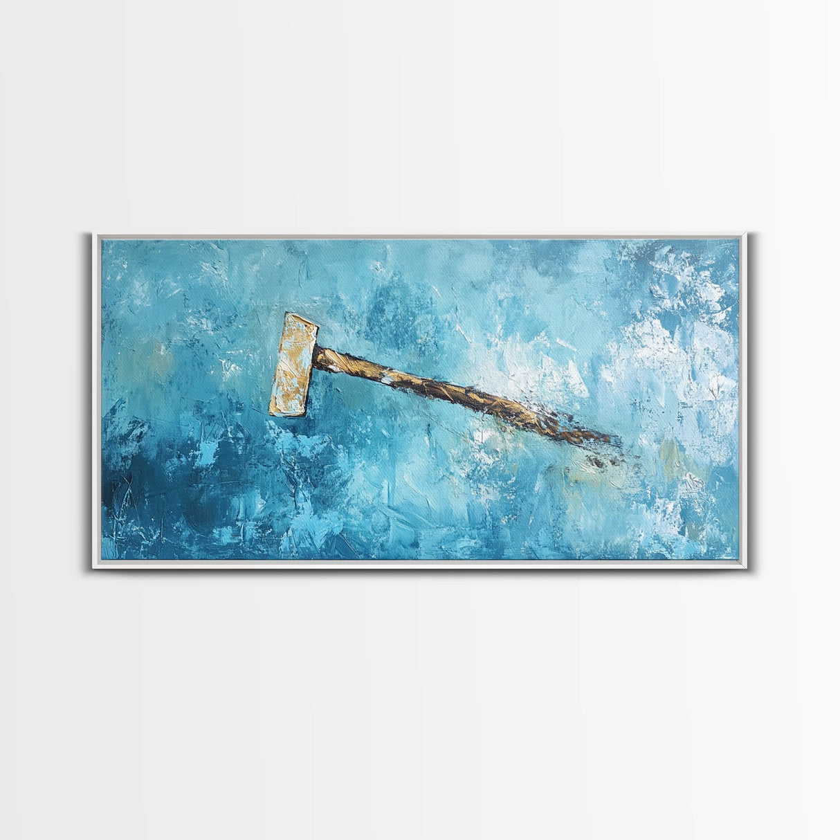 Wabi sabi art, minimalist art, framed canvas print, extra wide art, abstract painting, rustic wall art, textured blue wall decor