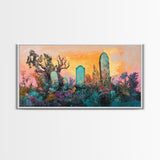 Dark romance painting, gothic art, framed canvas print, extra wide art, Halloween decor, whimsical art, spooky graveyard painting
