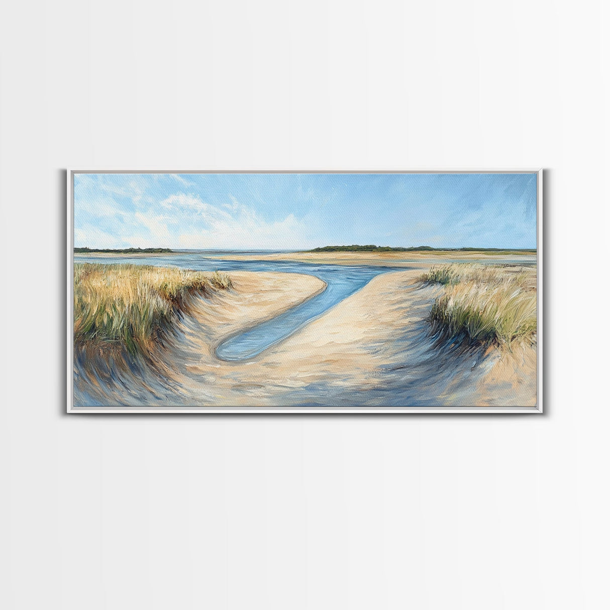 Marsh Painting, Coastal Landscape Art, Nautical Wall Art, Rustic Art, Framed Canvas Print, Extra Wide Art, Nature Inspired Artwork
