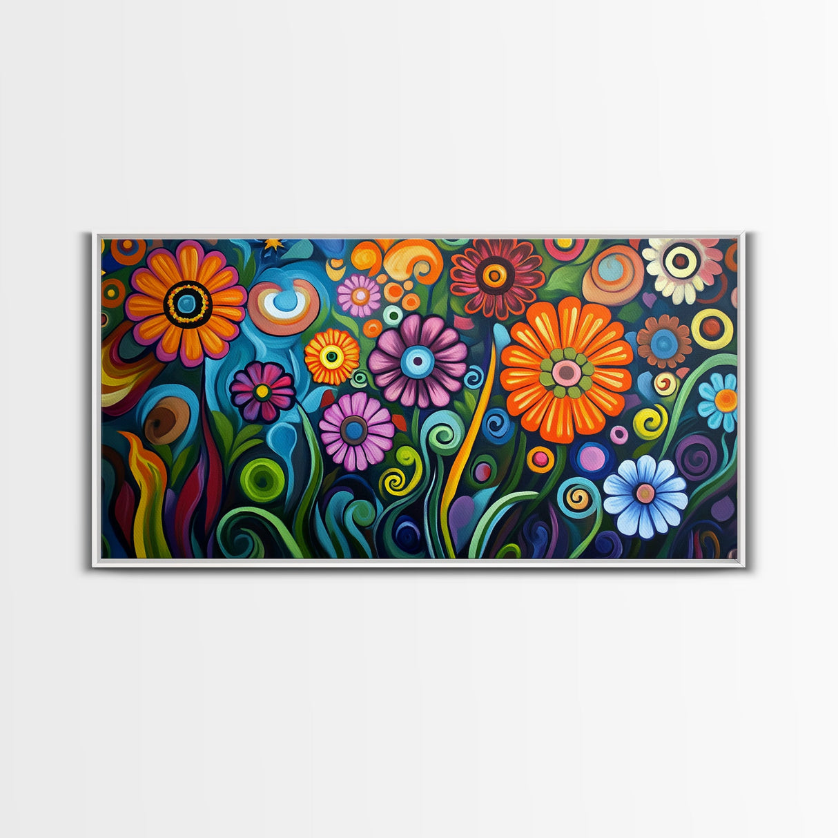 Whimsical Floral Art, Botanical Prints, Colorful Flowers, Framed Canvas Print, Wildflower Painting, Abstract Floral Artwork