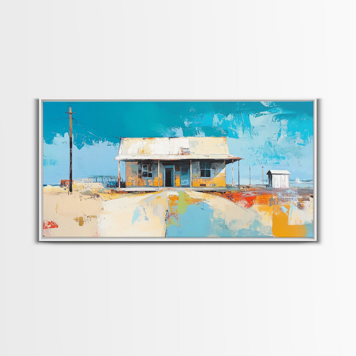 Desert House Art, southwest wall art, rustic decor, boho art, farmhouse art, coastal painting, framed canvas print