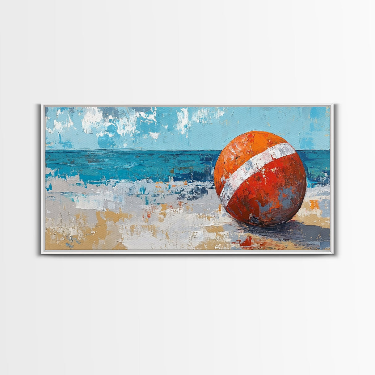 Lifeguard Buoy Painting, nautical decor, coastal wall art, ocean painting, framed canvas print, rustic art, beach house art