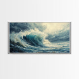 Ocean Wave, Stormy Sea, Coastal Art, Seascape Painting, Nautical Decor, Extra Wide Art, Framed Canvas Print, Living Room Art