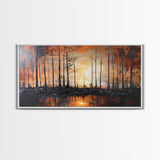 Forest at Dusk, moody art, fall landscape painting, pine tree art, framed canvas print, extra wide art, autumn wall art, rustic decor
