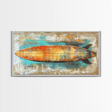 Rustic Surfboard, coastal decor, surf wall art, nautical painting, extra wide art, boho art, beach house decor, Canvas Print