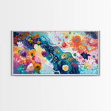 Floral abstract, whimsical art, colorful wildflowers, framed canvas print, botanical prints, pink orange wall art