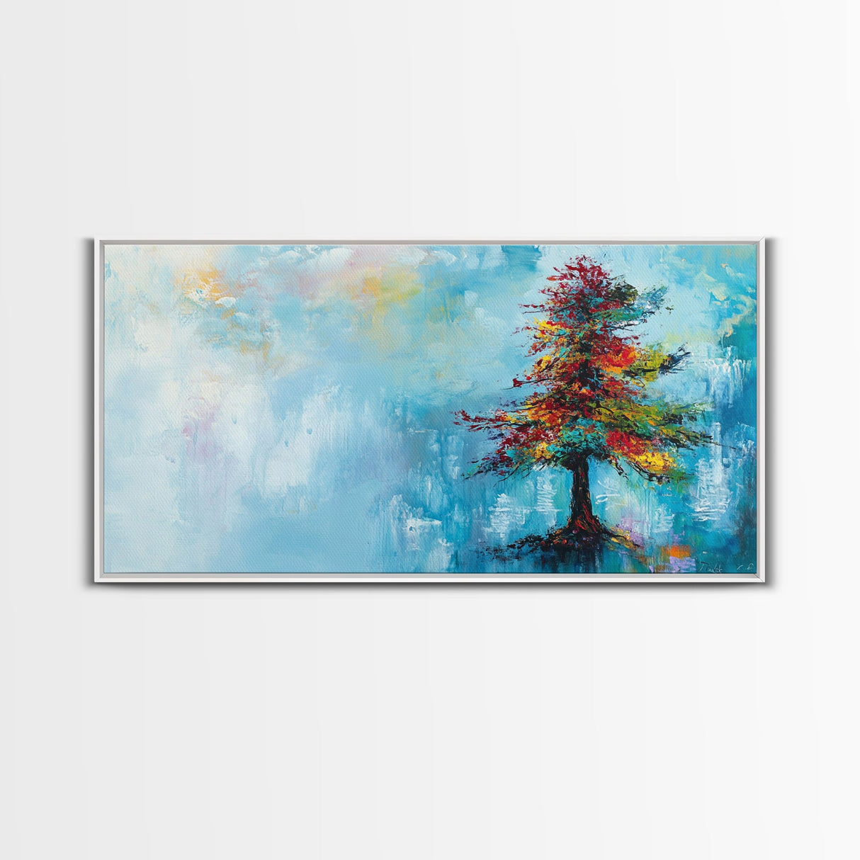 Vibrant Pine Tree, pine tree art, landscape painting, blue and green wall art, colorful abstract art, wabi sabi art, Canvas Print