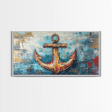 Nautical Anchor, Coastal Decor, Rustic Wall Art, Extra Wide Art, Nautical Wall Art, Horizontal Wall Art, Framed Canvas Print, Living Room Art