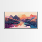 Sunset Landscape, Pink Orange Wall Art, Moody Art, Southwest Wall Art, Extra Wide Art, Horizontal Wall Art, Framed Canvas Print, Above Bed Art