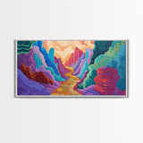 Vibrant canyon, abstract rocks, Canvas Print, mountain painting, southwest wall art, extra wide art, geometric wall art