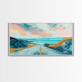Open Road, Ocean View Highway, Coastal Landscape, Nautical Painting, Lake Tahoe Art, Panoramic Art, Canvas Print, Horizontal Art