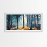 Enchanted Birch Forest, Pine Tree Art, Autumn Landscape, Birch Tree Painting, Rustic Wall Art, Framed Canvas Print, Extra Wide Art