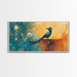 Whimsical Bird Art, Peacock Wall Art, Surreal Painting, Colorful Wall Art, Boho Art, Fantasy Art, Extra Wide Art, Framed Canvas Print