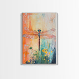 Dragonfly, botanical prints, whimsical art, light pink wall art, framed canvas print, nature art, boho decor, insect artwork