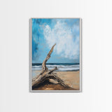 Driftwood, coastal landscape art, rustic decor, farmhouse art, framed canvas print, seascape painting, nautical decor, ocean art