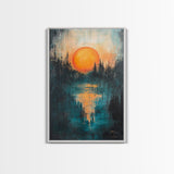 Sunset Over Water, Forest at Dusk Painting, Moody Landscape, Warm Glow Art, Nature Wall Art, Rustic Decor, Canvas Print