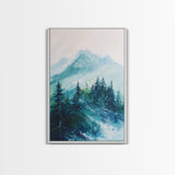 Mountain Painting, Forest Landscape Art, Nature Scene, Blue and Green Wall Art, Tranquil Scenery, Rustic Decor, Canvas Print