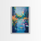 Water Lily Painting, Impressionist Landscape, Tranquil Pond Art, Botanical Prints, Nature Wall Art, Canvas Print