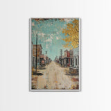 Western Town Scene, rustic wall art, farmhouse art, vintage horse art, southwest wall art, Framed Canvas Print