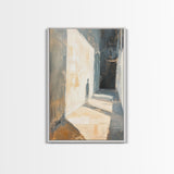 Shadowed Hallway, moody art, wabi sabi wall art, minimalist art, vertical wall art, framed canvas print, above bed wall art