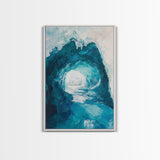 Ice Cave Entrance, blue and green wall art, moody art, geometric wall art, canvas print, extra wide art, wabi sabi art, winter decor