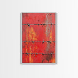 Barbed Wire, Chicano Art, Industrial Wall Art, Rustic Decor, Moody Art, Red Abstract Art, Framed Canvas Print, Gift Idea